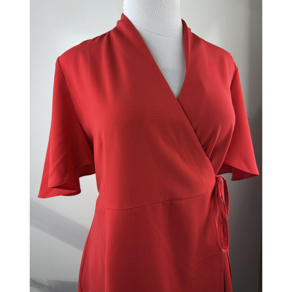Ming Wang Butterfly Sleeve Crepe de Chine Wrap Dress Poppy Red Women's Size XL - Picture 6 of 16